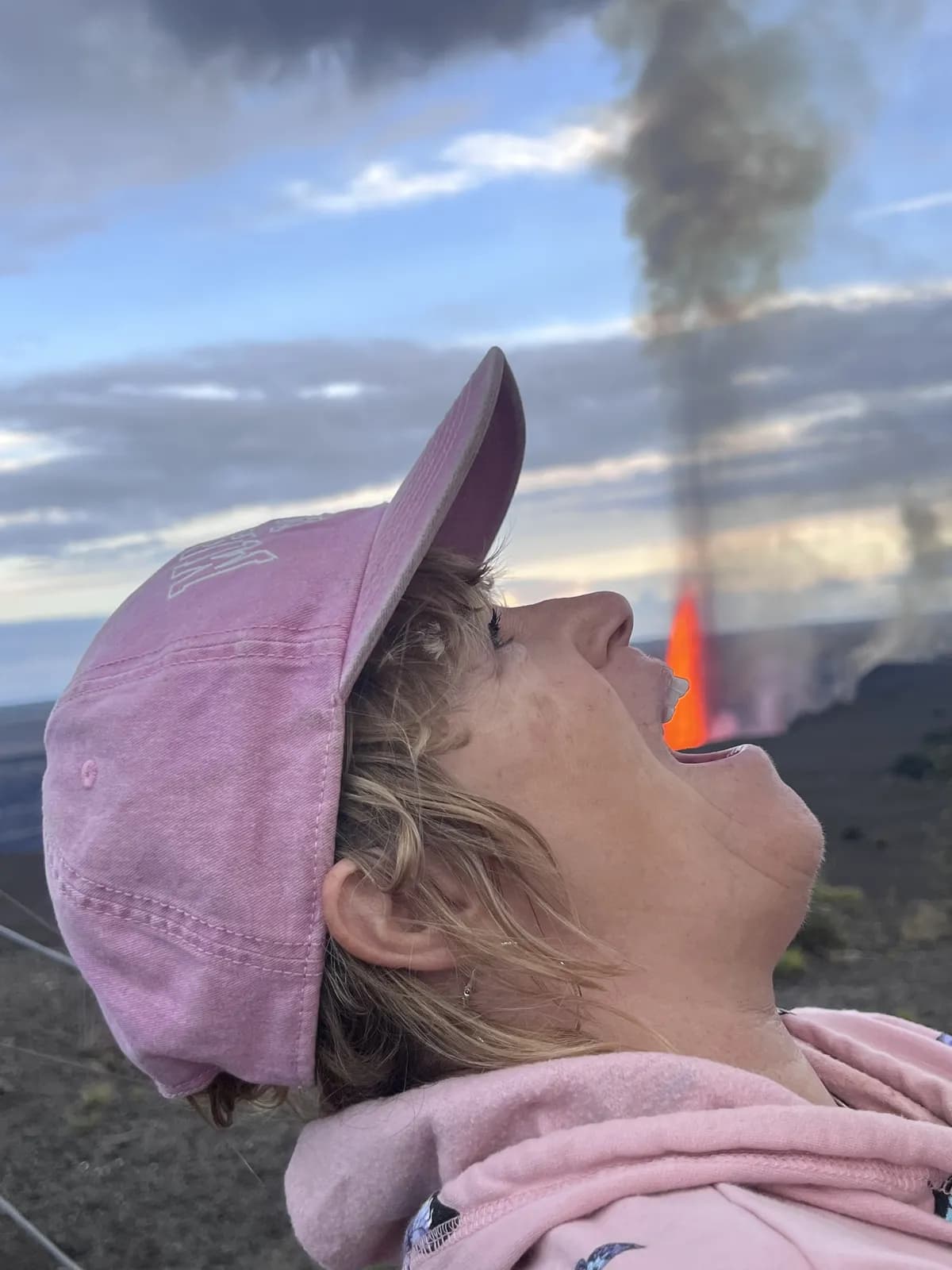 Volcanic plume at dusk