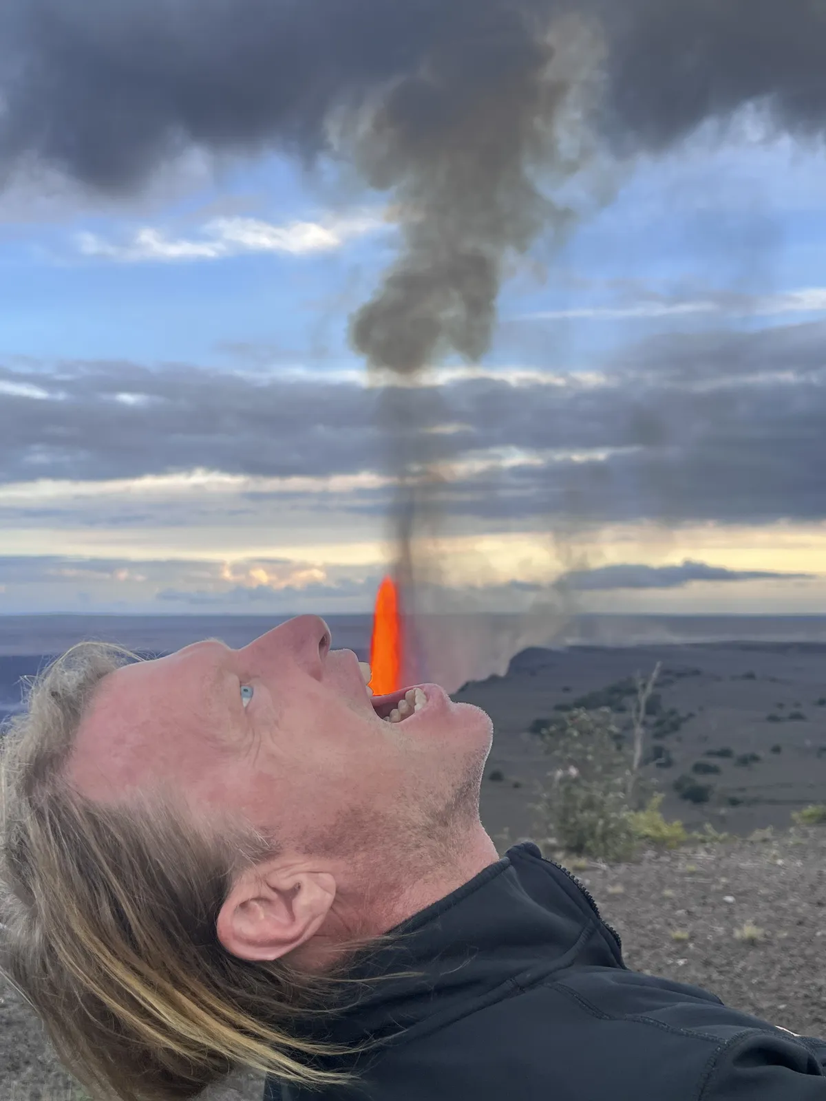 Volcanic flow meeting the sea